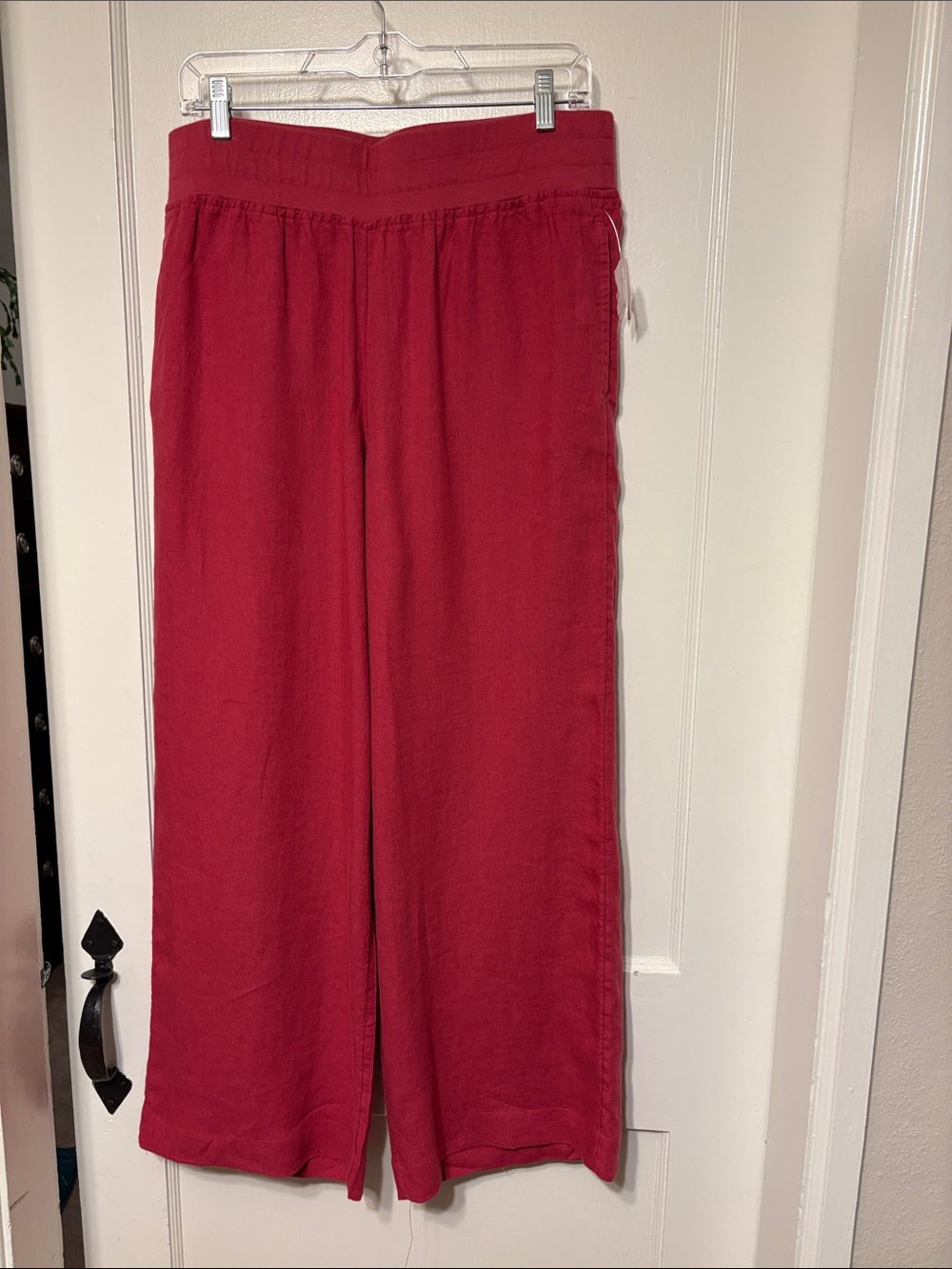 Soft Surroundings Red / Dark Coral 100% Linen Wide-Leg Pull-On Pants